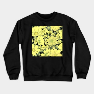 Tossed Yellow Cosmos Wildflowers on Black Crewneck Sweatshirt